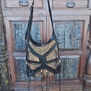Rebecca Minkoff Black and Tan Leopard Shoulder Bag
